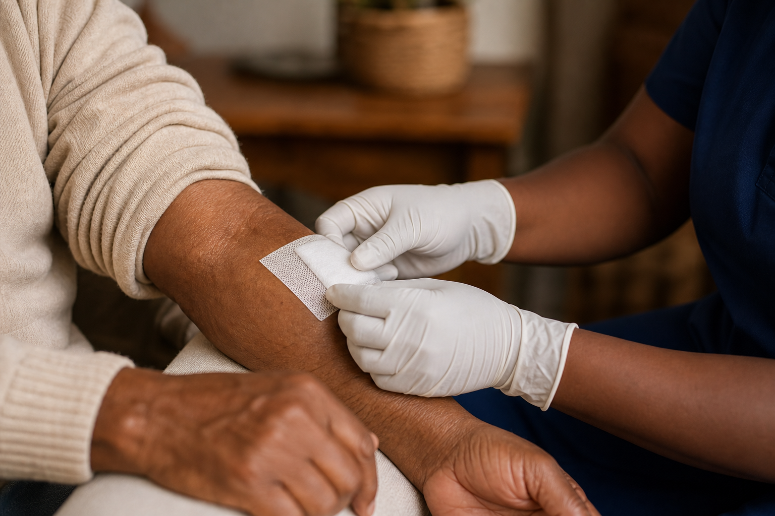 Pose d'un pansement par une infirmière
